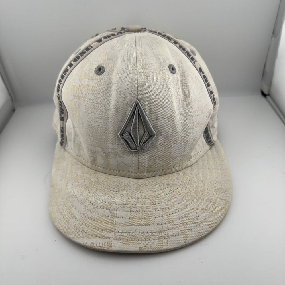 Volcom New Era 59FIFTY Hat Mens 7 1/4 Cream Tan All Over Print Fitted Flat Brim